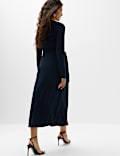 Jersey Tie Waist Slash Neck Midi Waisted Dress