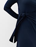 Jersey Tie Waist Slash Neck Midi Waisted Dress