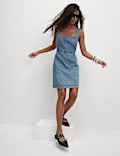 Denim Square Neck Mini Waisted Dress