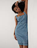 Denim Square Neck Mini Waisted Dress
