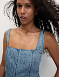 Denim Square Neck Mini Waisted Dress