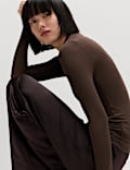Jersey High Neck Long Sleeve Top with Stretch