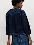 Pure Cotton Denim Crew Neck Blouse