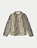 Polka Dot Frill Neck Button Through Blouse
