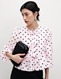 Polka Dot Tie Front Puff Sleeve Blouse