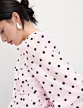 Polka Dot Tie Front Puff Sleeve Blouse