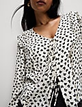 Printed Tie Front Ruffle Blouse