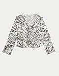 Printed Tie Front Ruffle Blouse