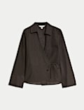 Linen Rich Wrap Tie Detail V-Neck Shirt