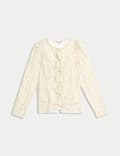 Bluse mit Rundhalsausschnitt, Spitze und Bindedetail vorne