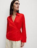 Linen Rich Collared Tie Front Shirt