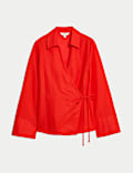 Linen Rich Collared Tie Front Shirt
