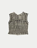 Cotton Blend Checked Shirred Top