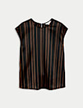 Plisse Striped Round Neck Sleeveless Top
