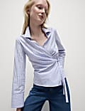 Pure Cotton Striped Tie Front Shirt