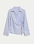 Pure Cotton Striped Tie Front Shirt