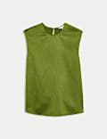 Plisse Round Neck Sleeveless Top