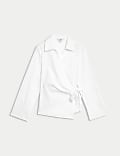 Pure Cotton Collared Tie Front Wrap Shirt