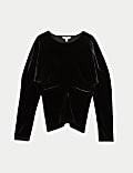 Samtbluse mit Rundhalsausschnitt