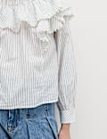 Pure Cotton Striped Lace Detail Blouse