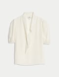 Scarf Neck Puff Sleeve Top