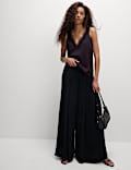 Satin V-Neck Lace Insert Cami Top