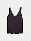 Satin V-Neck Lace Insert Cami Top