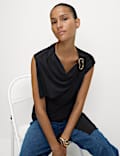 Top asymétrique en jersey avec finitions métalliques