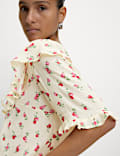 Floral Frill Neck Tie Detail Top