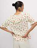 Floral Frill Neck Tie Detail Top