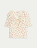 Floral Frill Neck Tie Detail Top