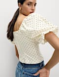 Pure Cotton Square neck Polka Dot Bow Top