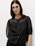 Organza Embellished Button Detail Top