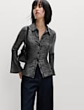Lurex Mix Sparkly Fitted Flute Sleeve Shirt