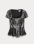 Sequin Peplum Fitted Top
