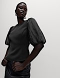Top en organza à manches bouffantes et taille ajustée