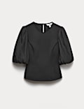 Top en organza à manches bouffantes et taille ajustée