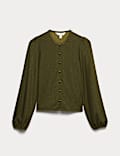 Sparkly Button Through Blouson Sleeve Top