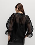 Organza Embroidered Floral High Neck Blouse