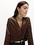 Satin Polka Dot Shawl Collar Shirt