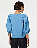 Pure Cotton Puff Sleeve Popover Blouse