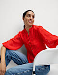 Geraffte Bluse mit 3/4-Ärmeln und Knopfdetails
