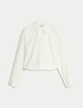 Cotton Cropped Bubble Hem Collared Shirt