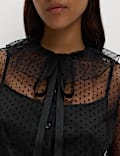Polka Dot Tie Neck Frill Detail Blouse