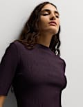 Ribbed Round Neck 3/4 Sleeve Top