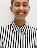 Satin Striped Collared Button Through Shirt