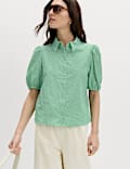 Pure Cotton Embroidered Button Through Shirt