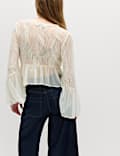 V-Neck Lace Flute Sleeve Top