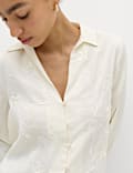 Embroidered Collared Fringe Detail Shirt