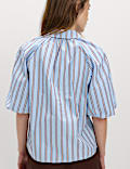 Pure Cotton Striped Puff Sleeve Shirt